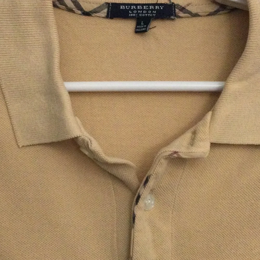 Vintage Men’s Burberry Cotton Polo Shirt Large Pale Gold EUC